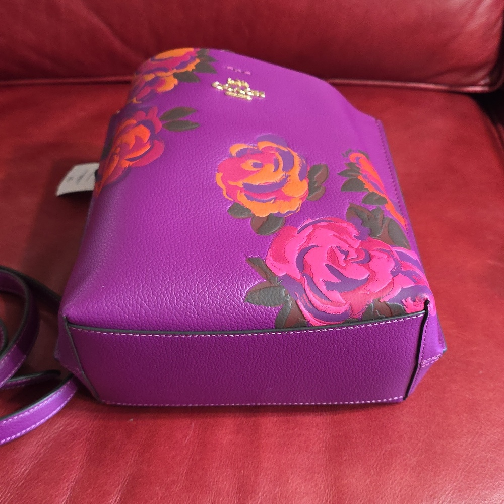 Coach Magenta Purple Red Jumbo Floral Mollie 22 Bucket Bag - Picture 6 of 12